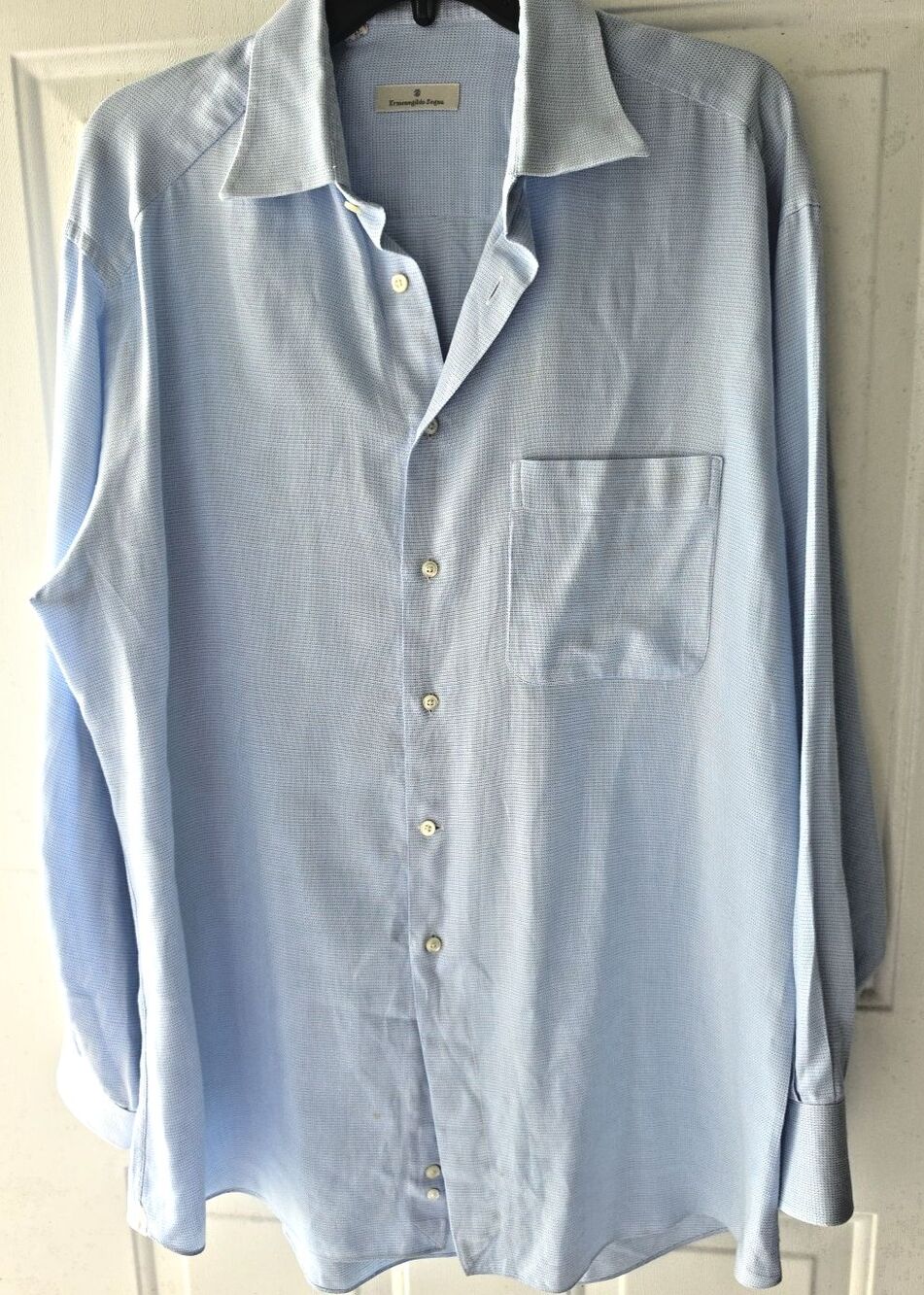 ERMENEGILDO ZEGNA Italy Royal Oxford weave Blue Premium Cotton Dress Shirt Sz L